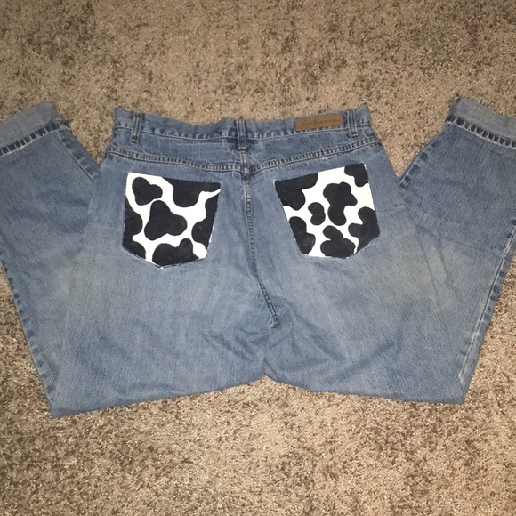 cow print mom jeans
